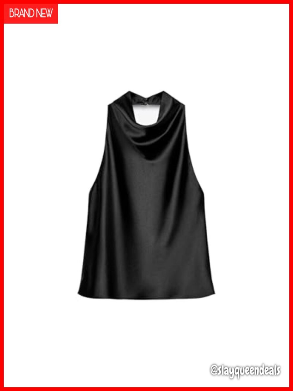 Satin Tank Top Backless Halter Neck Camisole Draped Front Loose Fit Summer